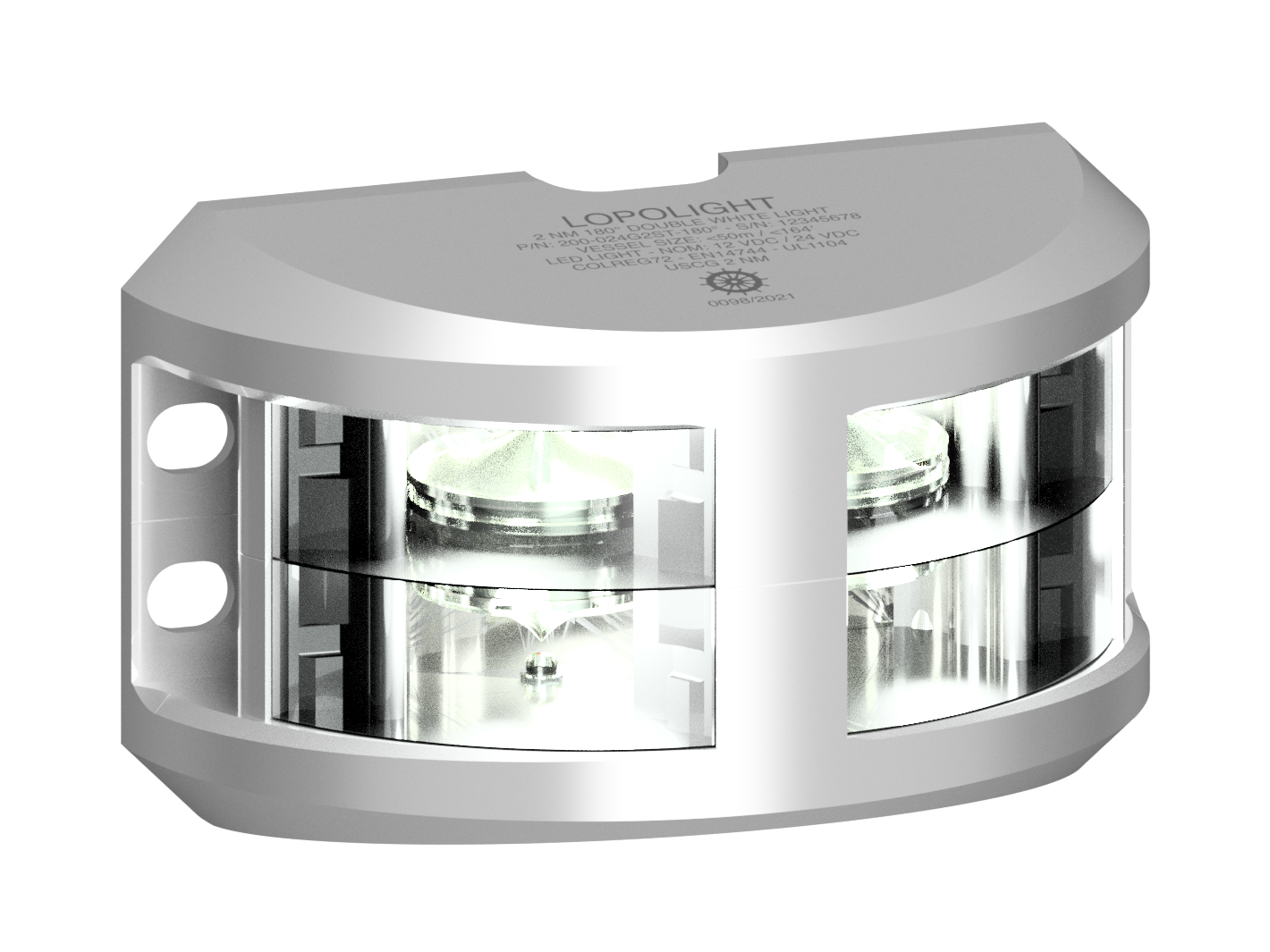 3nm 180° White, double, silver anodized